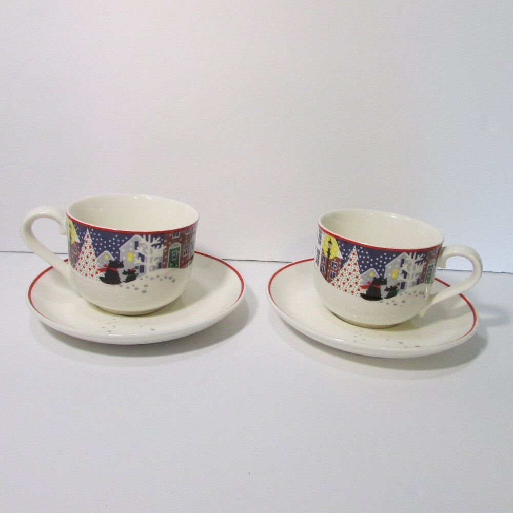 set 2 Noritake winter scottie dog cup and saucer Twas The Night Before Christmas